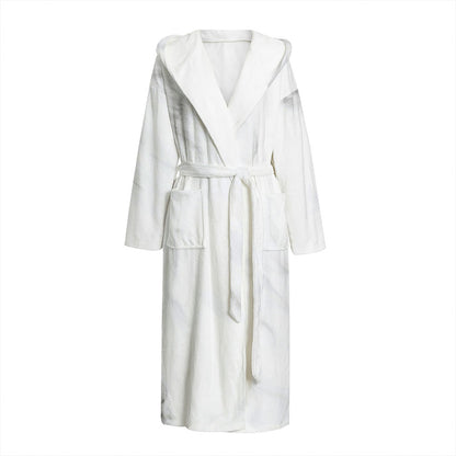 White Marble Print Hooded Bathrobe