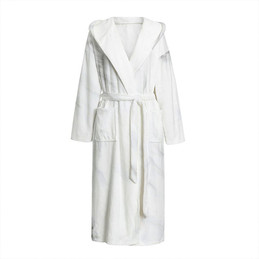 White Marble Print Hooded Bathrobe
