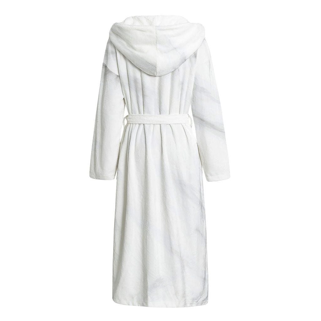 White Marble Print Hooded Bathrobe