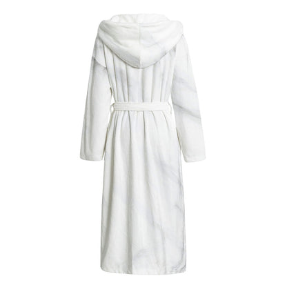 White Marble Print Hooded Bathrobe