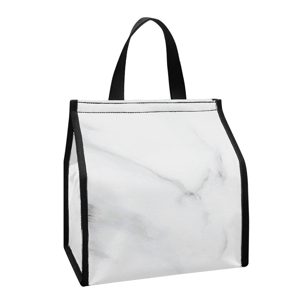 White Marble Print Insulated Lunch Tote