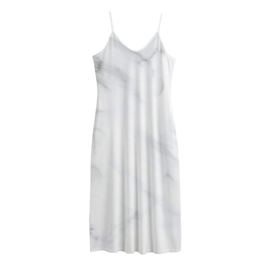White Marble Print Jersey Midi Cami Dress