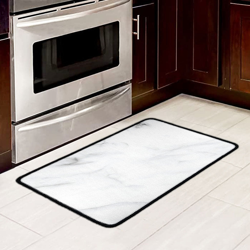 White Marble Print Kitchen Mat