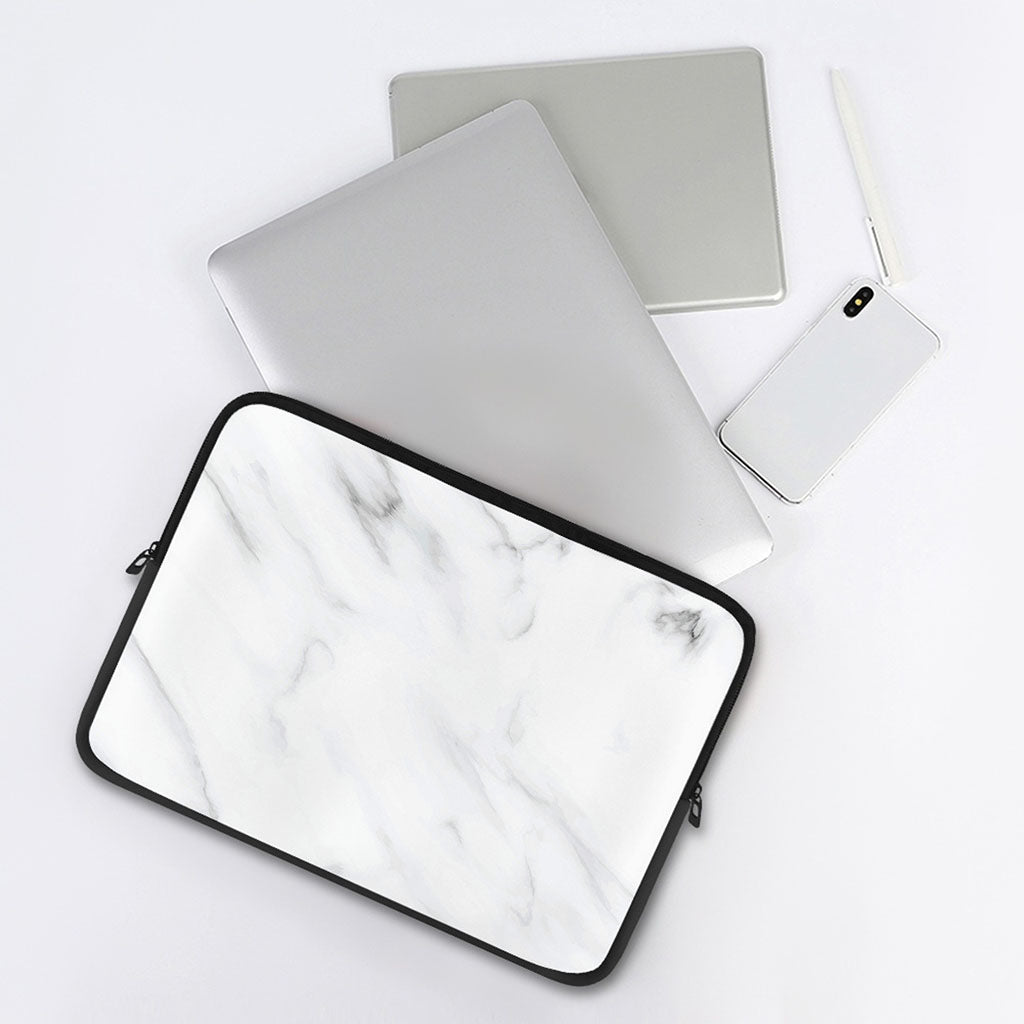 White Marble Print Laptop Sleeve