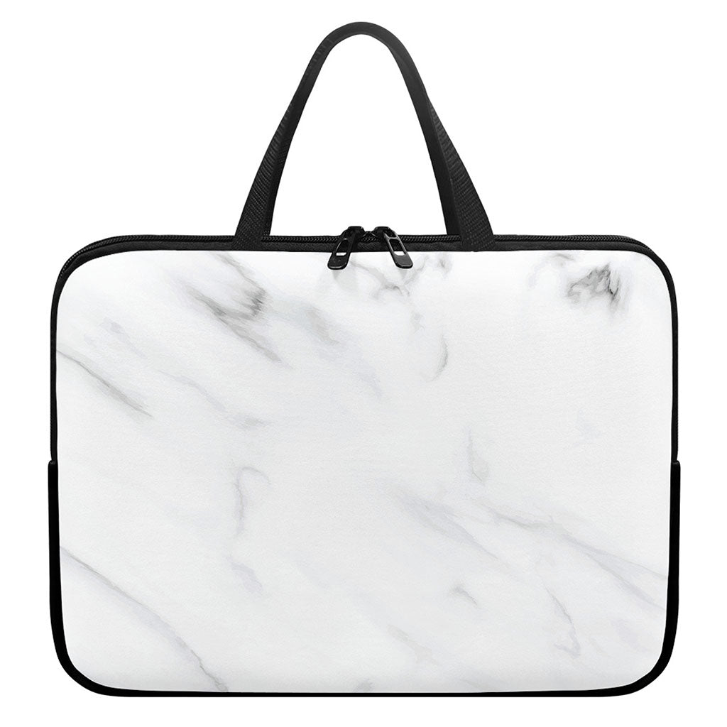 White Marble Print Laptop Sleeve With Handle