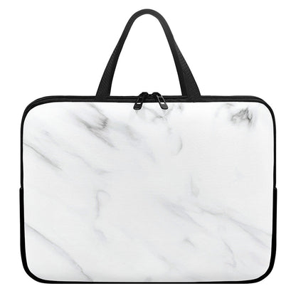 White Marble Print Laptop Sleeve With Handle