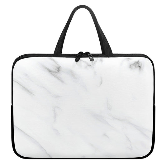 White Marble Print Laptop Sleeve With Handle