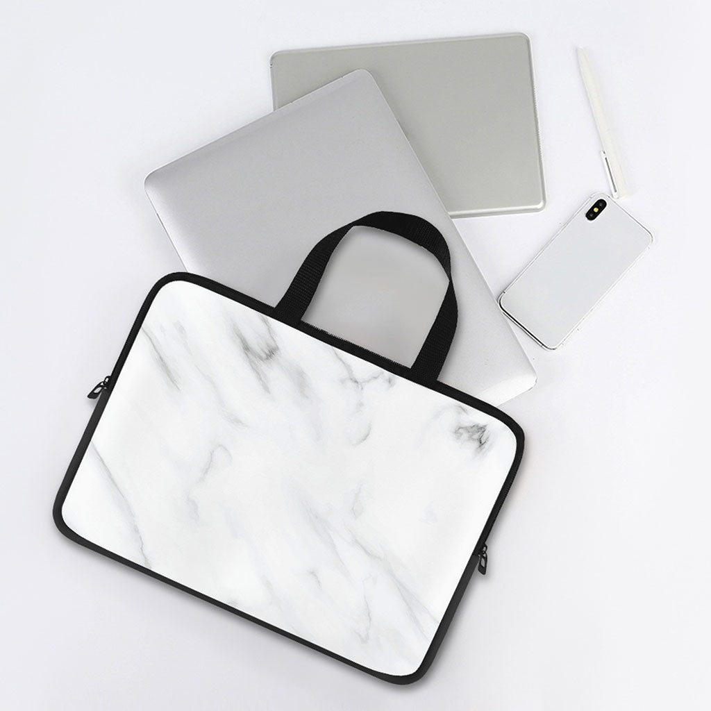 White Marble Print Laptop Sleeve With Handle