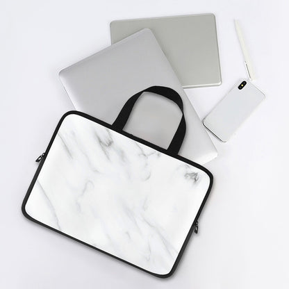 White Marble Print Laptop Sleeve With Handle
