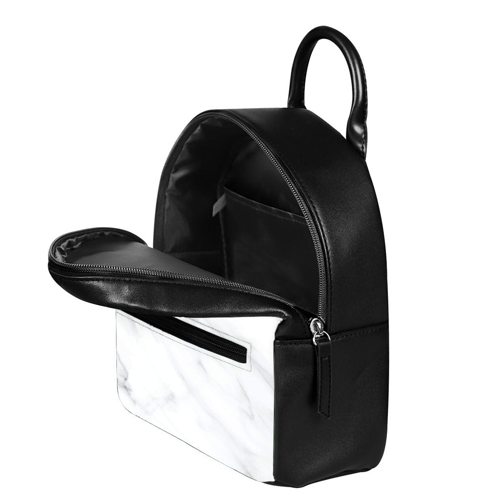 White Marble Print Leather Backpack