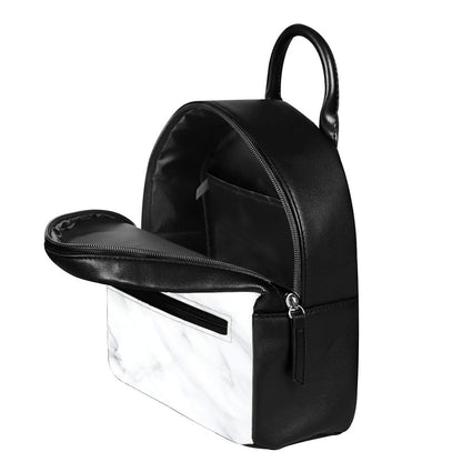 White Marble Print Leather Backpack