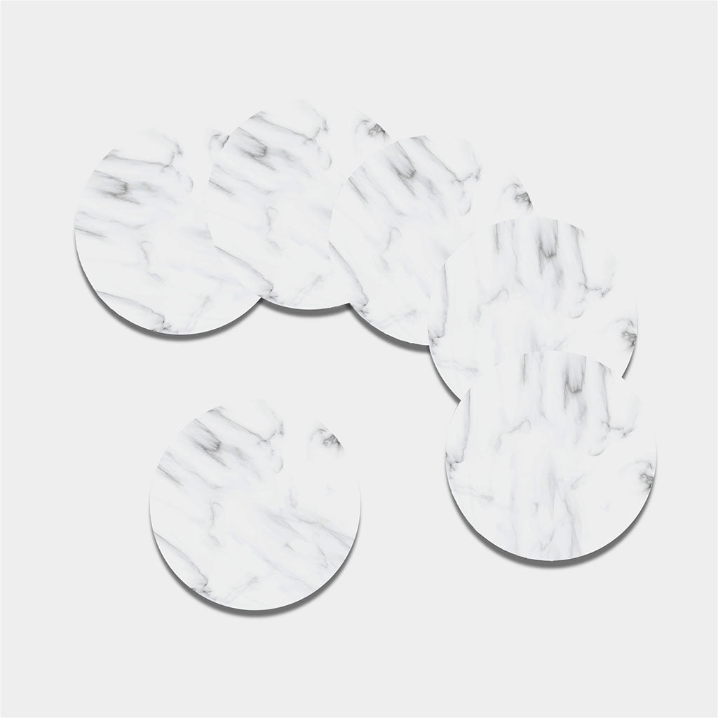 White Marble Print Leather Coaster Set