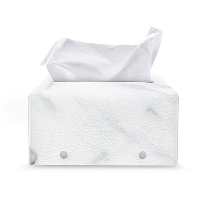 White Marble Print Leather Tissue Box Cover