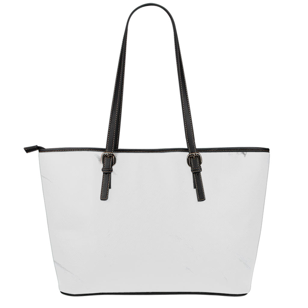 White Marble Print Leather Tote Bag