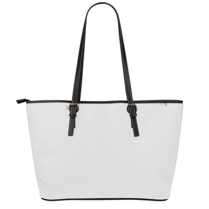 White Marble Print Leather Tote Bag