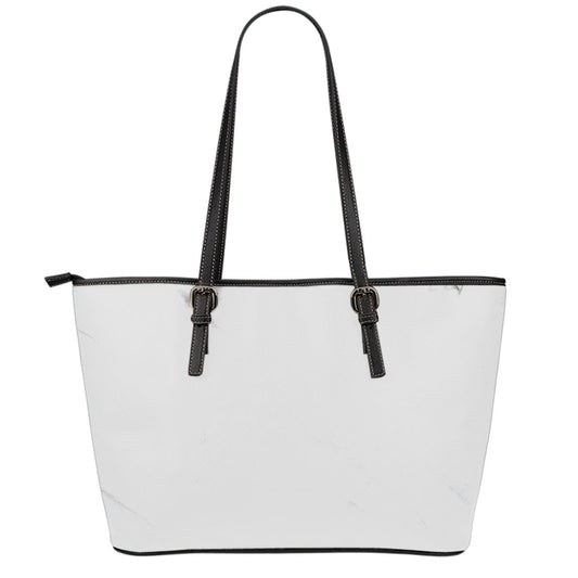 White Marble Print Leather Tote Bag