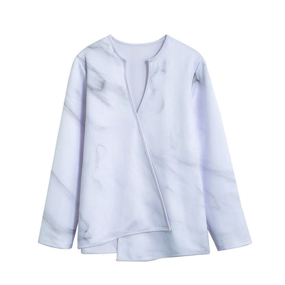 White Marble Print Long Sleeve Short Coat