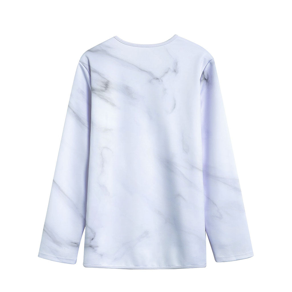 White Marble Print Long Sleeve Short Coat