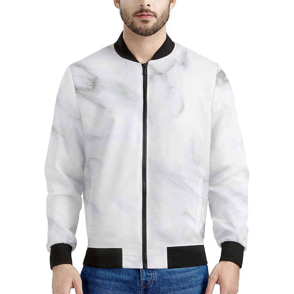 White Marble Print Men's Bomber Jacket