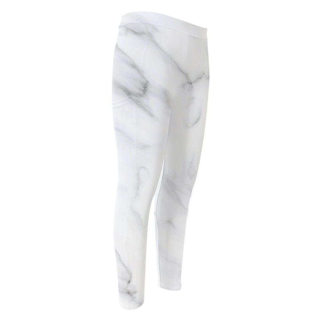 White Marble Print Men's Compression Pants