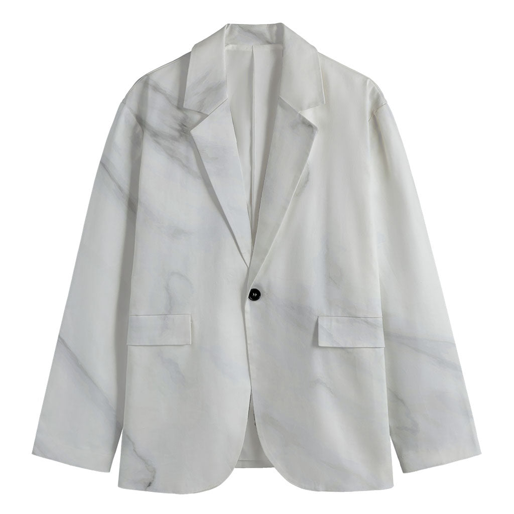White Marble Print Men's Cotton Blazer