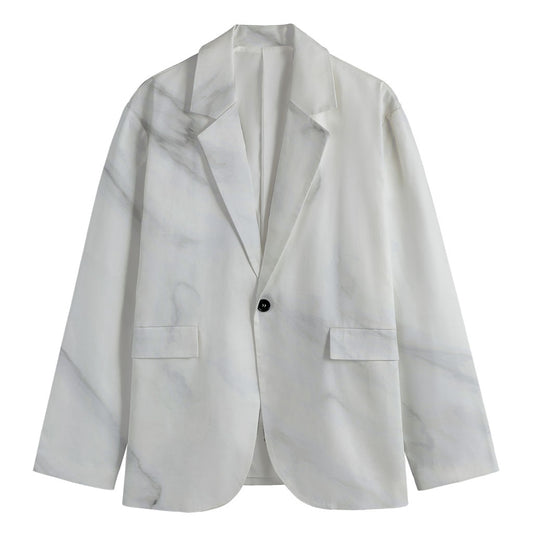 White Marble Print Men's Cotton Blazer