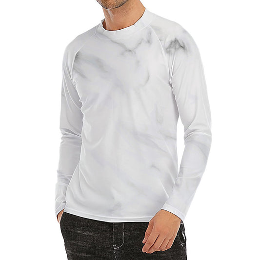 White Marble Print Men's Long Sleeve Rash Guard