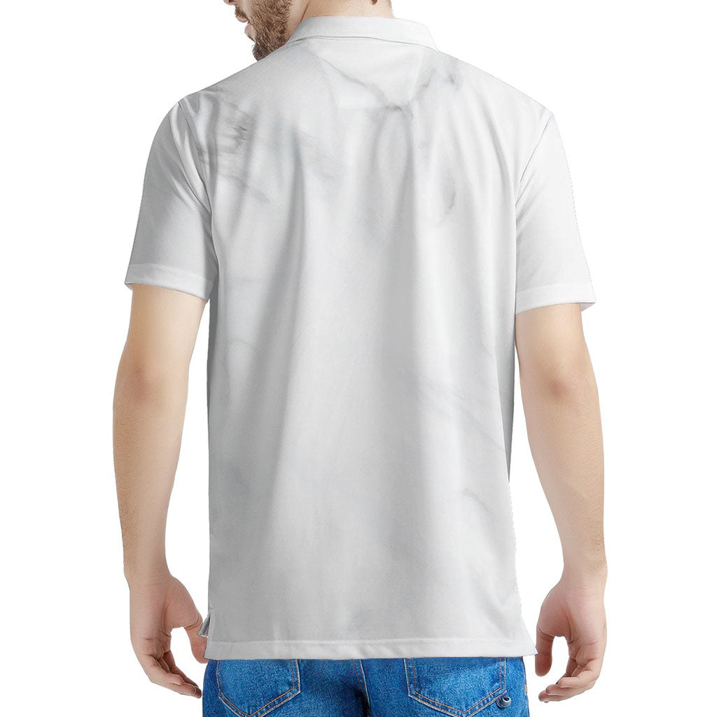 White Marble Print Men's Polo Shirt