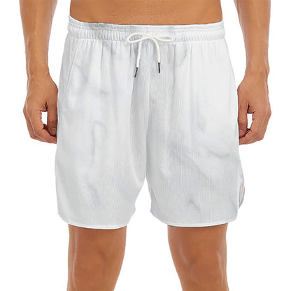White Marble Print Men's Split Running Shorts