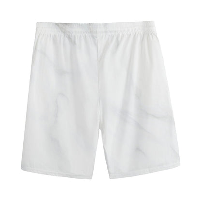 White Marble Print Men's Sports Shorts