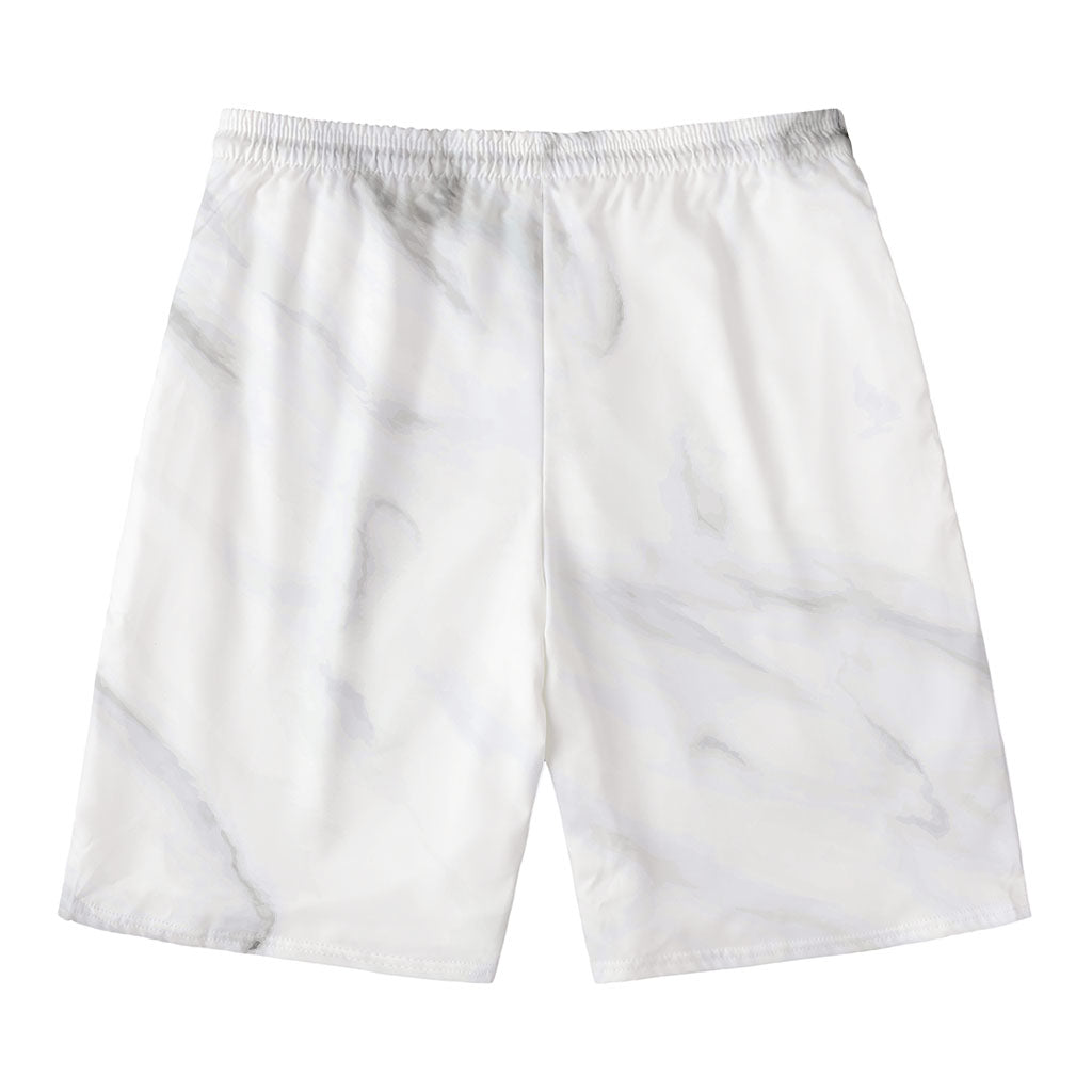 White Marble Print Men's Swim Trunks