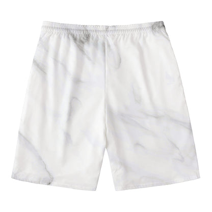 White Marble Print Men's Swim Trunks