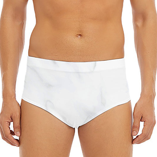 White Marble Print Men's Triangle Swim Briefs