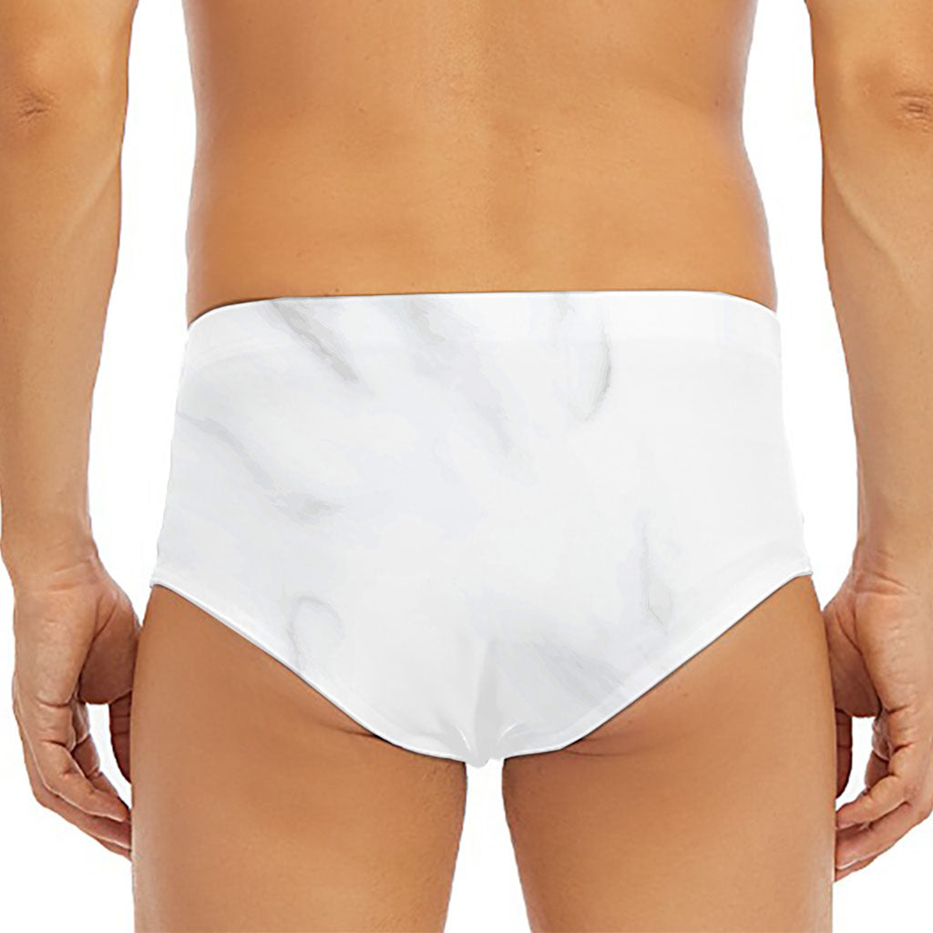 White Marble Print Men's Triangle Swim Briefs