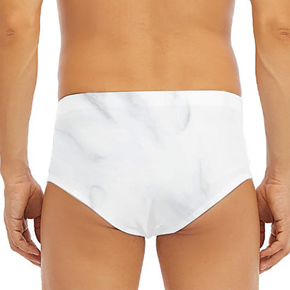 White Marble Print Men's Triangle Swim Briefs