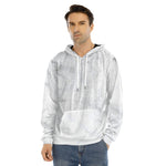 White Marble Print Men's Velvet Pullover Hoodie
