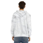 White Marble Print Men's Velvet Pullover Hoodie