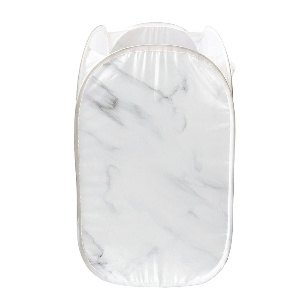 White Marble Print Mesh Laundry Hamper