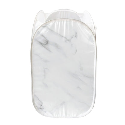 White Marble Print Mesh Laundry Hamper