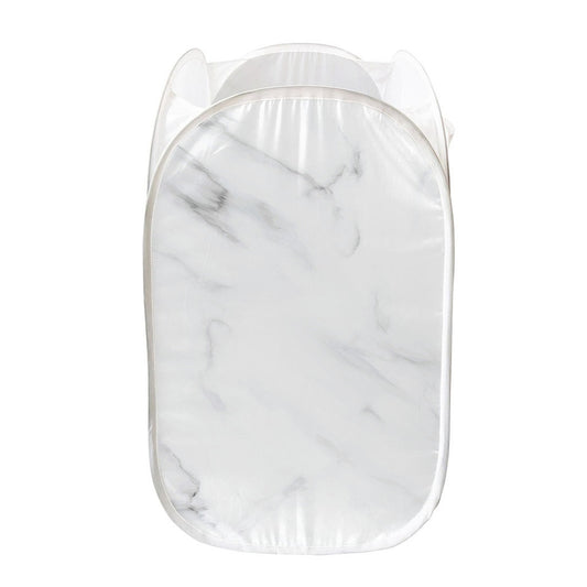 White Marble Print Mesh Laundry Hamper