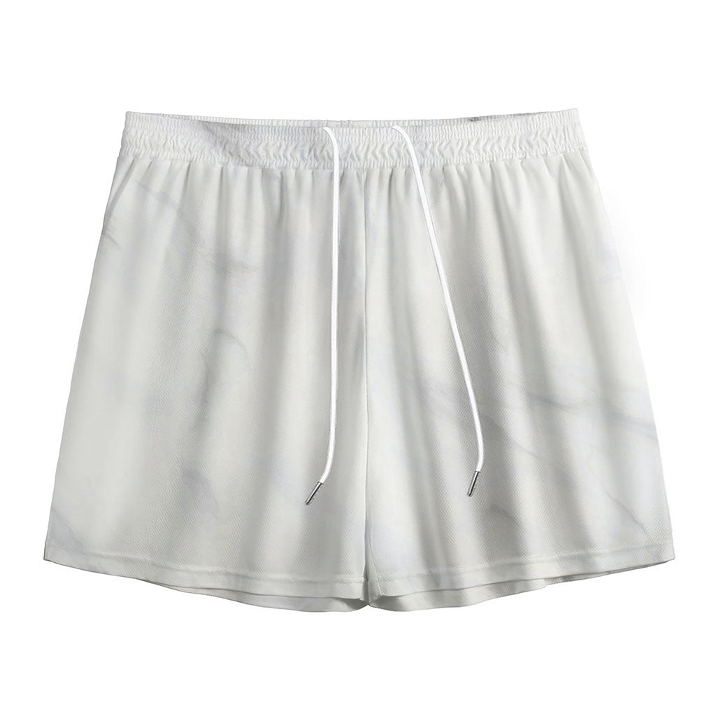 White Marble Print Mesh Shorts