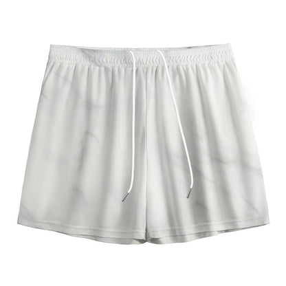 White Marble Print Mesh Shorts