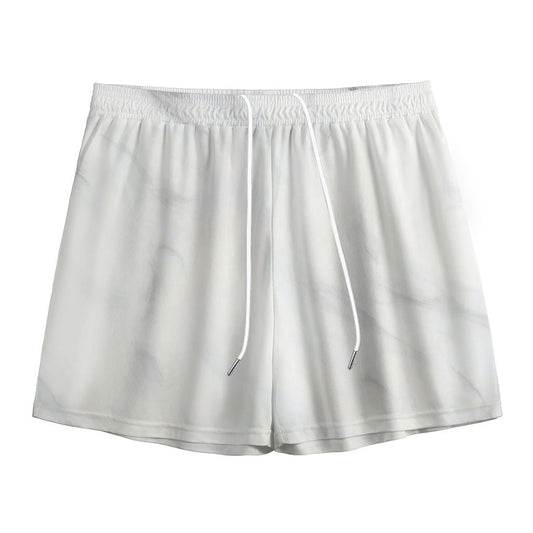 White Marble Print Mesh Shorts