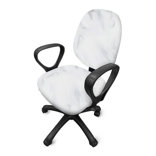 White Marble Print Office Chair Cover
