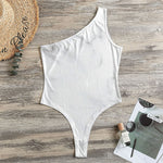 White Marble Print One Shoulder Bodysuit