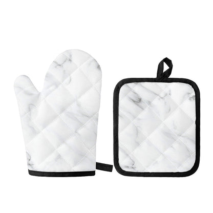 White Marble Print Oven Mitt And Pot Holder Set