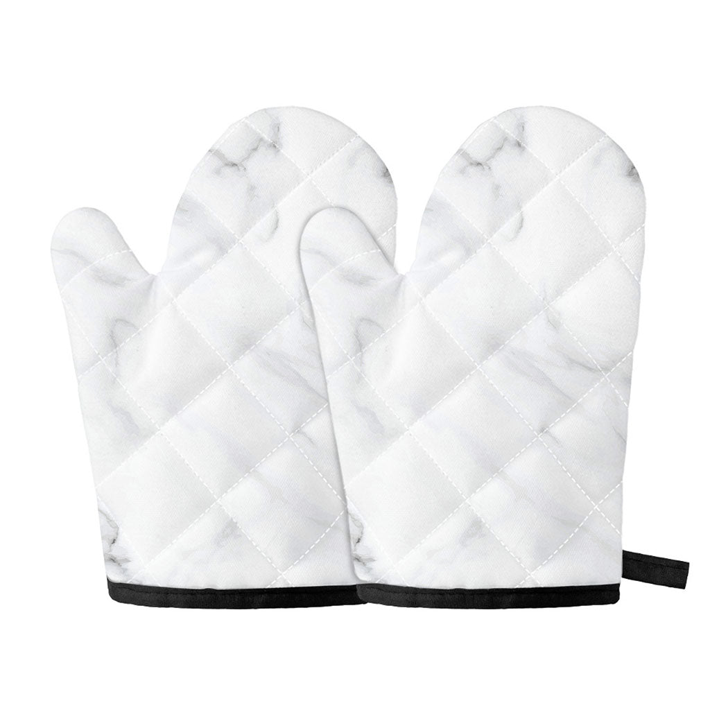 White Marble Print Oven Mitts