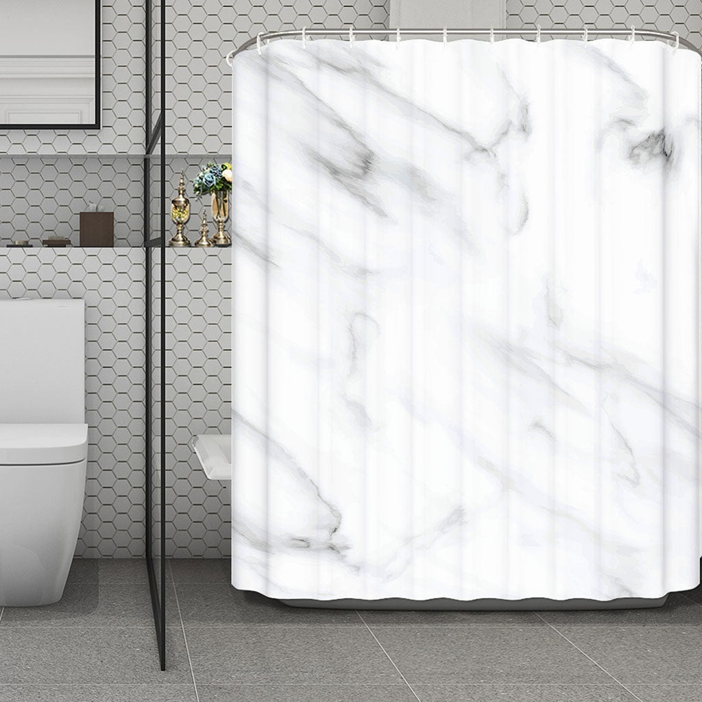 White Marble Print Polyester Shower Curtain
