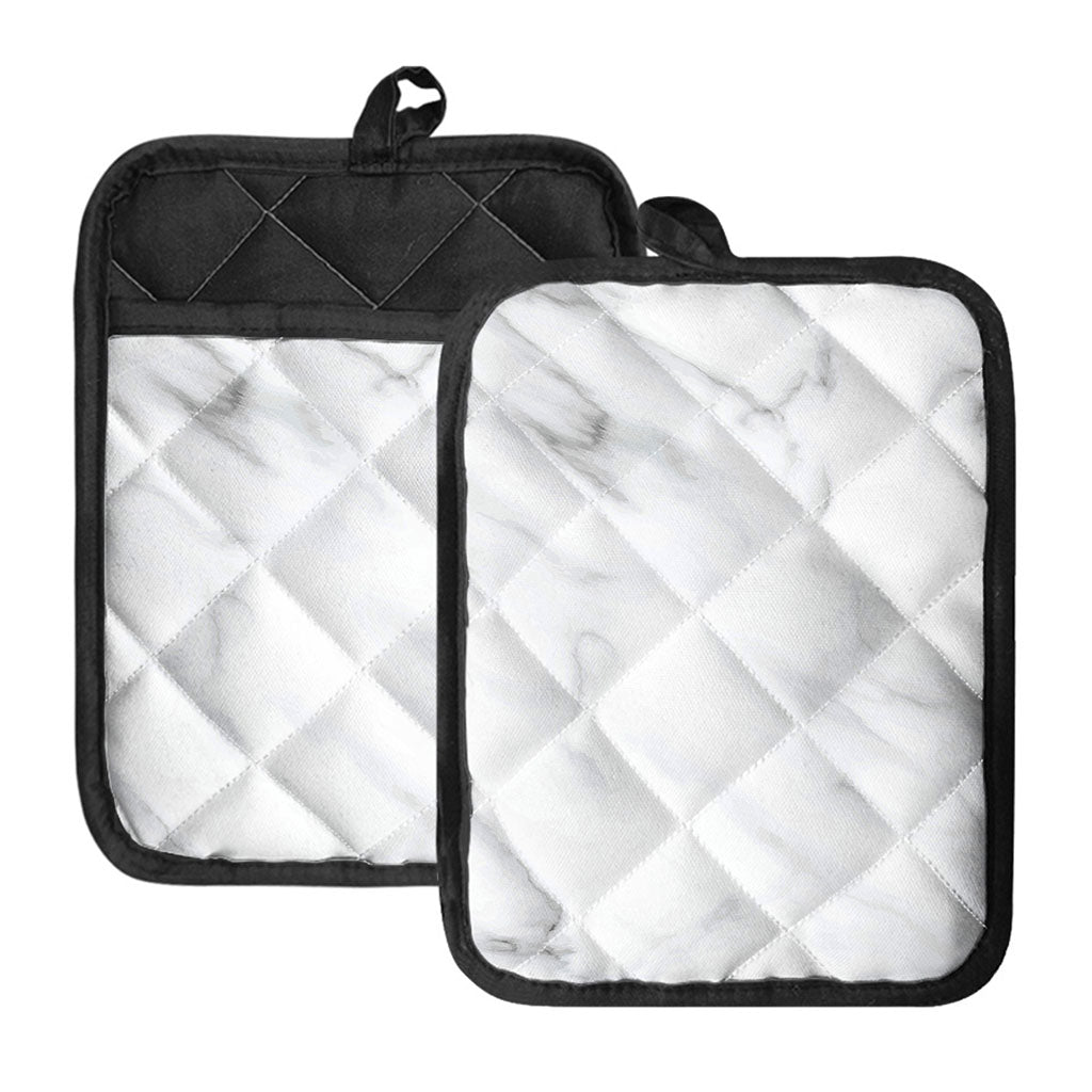 White Marble Print Pot Holders With Pocket