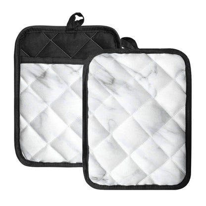 White Marble Print Pot Holders With Pocket